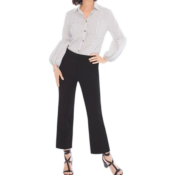 Black Label By Chicos Kick Flare Crop Pant Women Large 12 Black Workwear - Picture 8 of 10